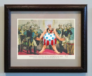 Victor Castillo -  <strong>Washington's Farewell</strong> (2017<strong style = 'color:#635a27'></strong>)<bR /> gouache on paper in vintage frame, 
Framed: 13.87 x 11.25 inches,
(35.22 x 28.57 cm)