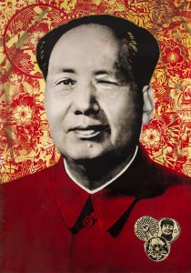 Prefab77 -  <strong>Cocky Mao (editions 1-5 of 5)</strong> (2017<strong style = 'color:#635a27'></strong>)<bR /> hand painted multiple (HPM) acrylic, ink, spraypaint and five layer stencil on 350 gsm Fabriano cotton,
39.3 x 27.5 inches,
(99.8 x 69.9 cm)
$1,200