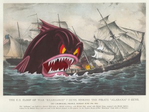 Victor Castillo -  <strong>The US Sloop of War</strong> (2017<strong style = 'color:#635a27'></strong>)<bR /> gouache on paper in vintage frame, 
Framed: 13.87 x 11.25 inches,
(35.22 x 28.57 cm)
$1,200