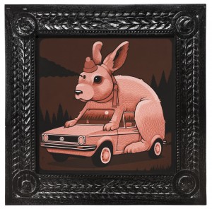 Jeremy Fish -  <strong>1984 Silly Pink Rabbit</strong> (2017<strong style = 'color:#635a27'></strong>)<bR /> acrylic on wood, 
32 x 32 inches, 
(81.28 x 81.28 cm)