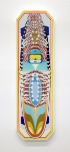 Adam Crawford -  <strong>Ghost Board</strong> (2017<strong style = 'color:#635a27'></strong>)<bR /> acrylic, paint, paper, foam, fibre glass, resin,
46 x 13 x 2 inches,	
$4,000