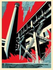 Shepard Fairey -  <strong>Fossil Factory (Artist Proof of sold out edition of 450)</strong> (2017<strong style = 'color:#635a27'></strong>)<bR /> screen print,
24 x 18 inches, 
(60.9 x 45.7 cm)
$250