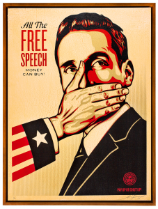 Shepard Fairey -  <strong>Pay Up or Shut Up</strong> (2015<strong style = 'color:#635a27'></strong>)<bR /> Edition 2/6
Silkscreen on Wood Panel 
18 x 24 inches