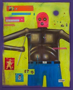 Carlos Ramirez -  <strong>3 am </strong> (2017<strong style = 'color:#635a27'></strong>)<bR /> acrylic, spray paint and  mixed media on canvas,
29.5 x 24 inches
$7,000