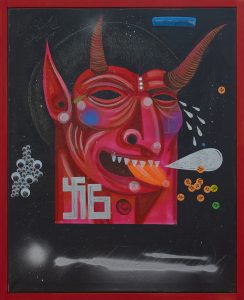 Carlos Ramirez -  <strong>Lord of the Flies</strong> (2017<strong style = 'color:#635a27'></strong>)<bR /> acrylic, spray paint and  mixed media on canvas,
29.5 x 24 inches
$7,000