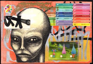 Carlos Ramirez -  <strong>No Transmission</strong> (2017<strong style = 'color:#635a27'></strong>)<bR /> acrylic, spray paint and mixed media on wood,
6 x 9 inches,
$1,500