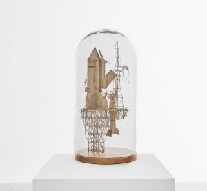 Daniel Agdag -  <strong>The Chapel</strong> (2017<strong style = 'color:#635a27'></strong>)<bR /> cardboard mounted on timber base with hand-blown glass dome,
23 x 12 x 12 inches