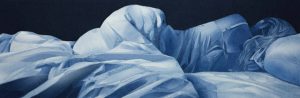 Ian Berry -  <strong>Sleeping Alone I</strong> (2016<strong style = 'color:#635a27'></strong>)<bR /> denim on denim,
24 x 72.4 inches