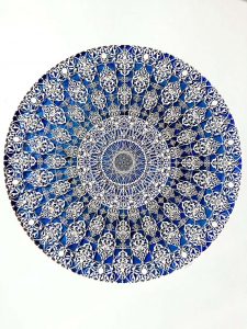 Julia Ibbini -  <strong>Untitled Study (The Compass)</strong> (2017<strong style = 'color:#635a27'></strong>)<bR /> lasercut paper over ink on mylar,
33.37 x 28 inches (framed)
$2,800