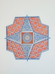 Julia Ibbini -  <strong>Untitled Study (Touba)</strong> (2017<strong style = 'color:#635a27'></strong>)<bR /> lasercut paper over ink on mylar,
32.63 x 27.25 inches (framed)
$2,800