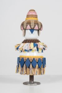 Koralie -  <strong>Balderelios (Goddess of Light)</strong> (2018<strong style = 'color:#635a27'></strong>)<bR /> porcelain, wood, fabric and metal,
12.5 x 6 inches
$500