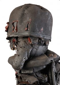 Ronald Gonzalez -  <strong>Snout (detail)</strong> (2017<strong style = 'color:#635a27'></strong>)<bR /> manipulated found objects, wax, wire, soot, metal filings over welded steel,
65 x 13 inches