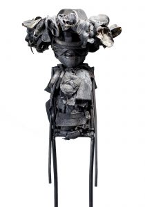 Ronald Gonzalez -  <strong>Winged Hat</strong> (2017<strong style = 'color:#635a27'></strong>)<bR /> manipulated found objects, wax, wire, soot, metal filings over welded steel,
65 x 13 inches