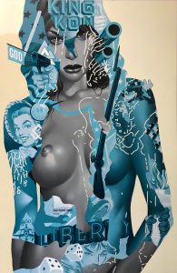 Tristan Eaton -  <strong>One Man's Liberty is Another Man's Tyranny (Blue)</strong> (2018<strong style = 'color:#635a27'></strong>)<bR /> spray paint on canvas,
73 x 48 inches
$28,000