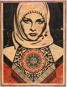 Shepard Fairey -  <strong>Arab Woman HPM</strong> (2007<strong style = 'color:#635a27'></strong>)<bR /> hand painted multiple
screened collage on wood
18 x 24 inches