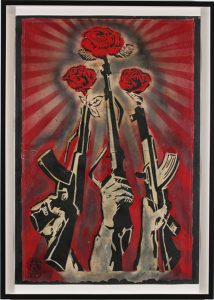 Shepard Fairey -  <strong>Guns and Roses</strong> (2007<strong style = 'color:#635a27'></strong>)<bR /> silkscreen on metal
Edition of 2
18 x 24 inches