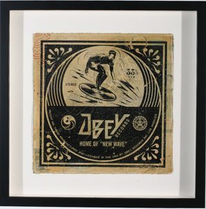 Shepard Fairey -  <strong>New Wave AP</strong> (2007<strong style = 'color:#635a27'></strong>)<bR /> hand painted multiple
silkscreen collage on album cover
12 x 12 inches