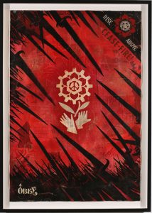 Shepard Fairey -  <strong>OBEY Bayonettes</strong> (2007<strong style = 'color:#635a27'></strong>)<bR /> stencil collage on paper
30 x 44 inches
