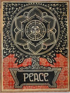 Shepard Fairey -  <strong>Peace Tree</strong> (2007<strong style = 'color:#635a27'></strong>)<bR /> silkscreen on metal
Edition of 2
18 x 24 inches