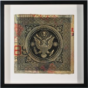 Shepard Fairey -  <strong>Presidential Seal Record</strong> (2007<strong style = 'color:#635a27'></strong>)<bR /> hand painted multiple
silkscreen collage on album cover
12 x 12 inches