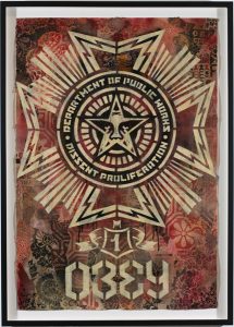 Shepard Fairey -  <strong>Public Works Medal</strong> (2007<strong style = 'color:#635a27'></strong>)<bR /> stencil collage on paper
30 x 44 inches