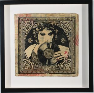 Shepard Fairey -  <strong>Punk Girl</strong> (2007<strong style = 'color:#635a27'></strong>)<bR /> hand painted multiple
silkscreen collage on album cover
12 x 12 inches