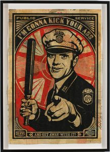 Shepard Fairey -  <strong>Rise Above Cop</strong> (2007<strong style = 'color:#635a27'></strong>)<bR /> hand painted multiple
screened collage on paper
29 x 42 inches