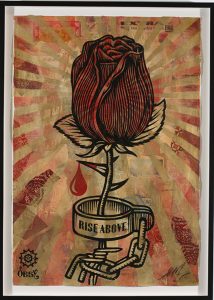 Shepard Fairey -  <strong>Rose Shackle</strong> (2007<strong style = 'color:#635a27'></strong>)<bR /> silkscreen and stencil collage on paper
30 x 44 inches