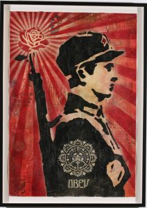 Shepard Fairey -  <strong>Rose Soldier</strong> (2007<strong style = 'color:#635a27'></strong>)<bR /> stencil collage on paper
30 x 44 inches