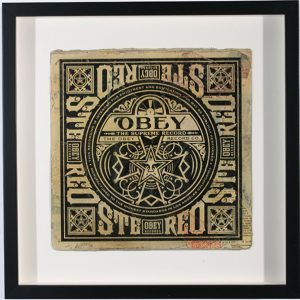 Shepard Fairey -  <strong>The Supreme Record</strong> (2007<strong style = 'color:#635a27'></strong>)<bR /> hand painted multiple
silkscreen collage on album cover
12 x 12 inches