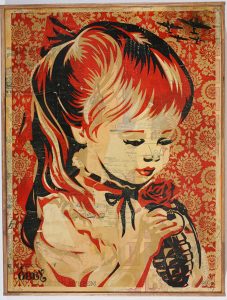Shepard Fairey -  <strong>War by Numbers</strong> (2007<strong style = 'color:#635a27'></strong>)<bR /> hand painted multiple
screened collage on wood
21 x 24 inches