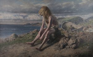 Paul Reid -  <strong>Stranded on the Island of Circe</strong> (2014<strong style = 'color:#635a27'></strong>)<bR /> oil on canvas,
25.6 x 41.3 inches
