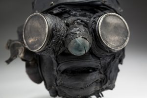 Ronald Gonzalez -  <strong>Searchlights (detail)</strong> (2018<strong style = 'color:#635a27'></strong>)<bR /> black leather, found objects, wire, wax, carbon, screws and metal filings over welded steel armatures,
11 x 9 x 10 inches