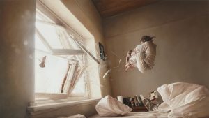 Jeremy  Geddes -  <strong>A Perfect Vacuum</strong> (2011<strong style = 'color:#635a27'></strong>)<bR /> oil on board, 
 20 x 35 inches (50.8 x 88.9 cm) 
24.75 x 39.625 x 1.75 inches, framed