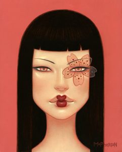 Tara  McPherson -  <strong>The Cherry Blossom Trance</strong> (2010<strong style = 'color:#635a27'></strong>)<bR /> oil on linen, stretched over panel, 
 10 x 8 inches  
(25.4 x 20.32 cm)