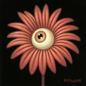 Tara  McPherson -  <strong>The Day's Eye (Daisy)</strong> (2010<strong style = 'color:#635a27'></strong>)<bR /> oil on linen, stretched over panel, 
 9 x 9 inches  
(22.86 x 22.86 cm)