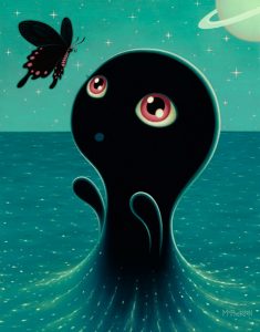Tara  McPherson -  <strong>The Umibozu Wish</strong> (2010<strong style = 'color:#635a27'></strong>)<bR /> oil on linen, stretched over panel, 
 18 x 14 inches  
(45.72 x 35.56 cm)