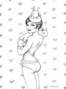 Tara  McPherson -  <strong>Bunny Girl</strong> (2010<strong style = 'color:#635a27'></strong>)<bR /> graphite on bristol, 
 17 x 14 inches (43.18 x 35.56 cm) 
13.5 x 10 inches image 
20.75 x 17 inches framed