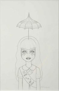 Tara  McPherson -  <strong>Somewhere Under the Rainbow (Turquoise) Drawing</strong> (2007<strong style = 'color:#635a27'></strong>)<bR /> graphite on acid free Bristol paper, 
 17 x 14 inches 
(43.18 x 35.56 cm) 
26 1/2 x 18 3/4 inches, framed