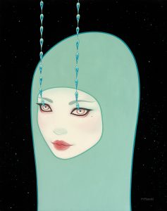 Tara  McPherson -  <strong>Wanderlust</strong> (2013<strong style = 'color:#635a27'></strong>)<bR /> oil on wood panel, 
 30 x 24 inches 
(76.2 x 60.96 cm)