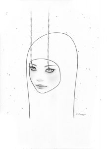 Tara  McPherson -  <strong>Wanderlust</strong> (2013<strong style = 'color:#635a27'></strong>)<bR /> graphite on bristol, 
 13 x 10 inches 
(33.02 x 25.4 cm) 
25.25 x 22.25 inches, framed