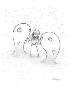 Tara  McPherson -  <strong>The Water Nebula</strong> (2013<strong style = 'color:#635a27'></strong>)<bR /> graphite on bristol, 
 12 x 10 inches 
(30.48 x 25.4 cm) 
25.25 x 22.25 inches, framed