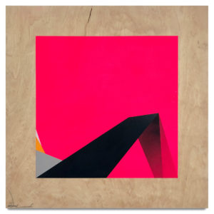 Remi Rough -  <strong>Inana's Dive</strong> (2019<strong style = 'color:#635a27'></strong>)<bR /> Acrylic and spray paint on ply and steel panel
15.75 x 15.75 inches