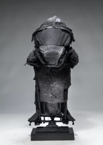 Ronald Gonzalez -  <strong>BLACK TORSO</strong> (2018<strong style = 'color:#635a27'></strong>)<bR /> 26 x 12 x 9. Leather, found objects, wire, wax, carbon, screws, and metal filings over welded steel armatures