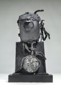 Ronald Gonzalez -  <strong>DEADEYE</strong> (2017<strong style = 'color:#635a27'></strong>)<bR /> 20 x 13 x 9 Leather, found objects, wire, wax, carbon, screws, and metal filings over welded steel armatures