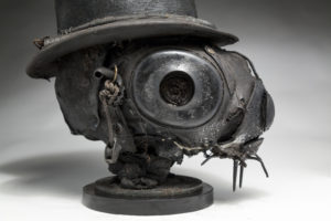 Ronald Gonzalez -  <strong>RABBIT AND HAT # 3</strong> (2017<strong style = 'color:#635a27'></strong>)<bR /> 14 x 9 x 13 - Leather, found objects, wire, wax, carbon, screws, and metal filings over welded steel armatures.