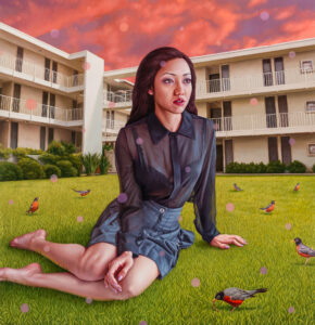 Alex Gross, Robins (2015), oil on canvas, 52 × 50 inches. 