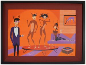 Josh Agle (Shag), Stag Party (2012) acrylic on panel, 27 × 38 inches. 