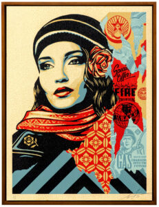 Shepard Fairey -  <strong>OBEY Fire Sale</strong> (2019<strong style = 'color:#635a27'></strong>)<bR /> silkscreen on wood panel, 24 x 18 inches, edition 5/6, Sold