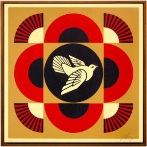 Shepard Fairey -  <strong>Dove Geometric (Gold)</strong> (2018<strong style = 'color:#635a27'></strong>)<bR /> silkscreen on wood panel, 18 x 18 inches, edition 4/6, $3,500